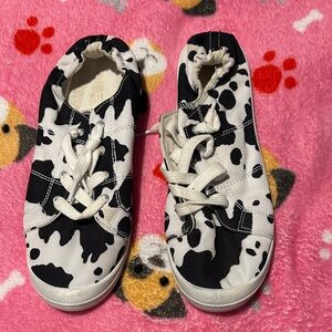 Kids Black & White Cow Print Canvas Sneakers